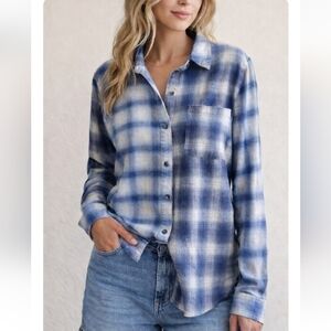 Aeropostale Blue/Gray Plaid Button Down Shirt XL Soft Flannel Casual Top NWT